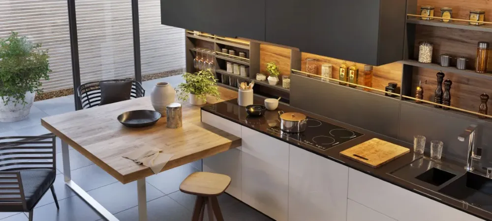 Cuisine ouverte moderne vue d'en haut