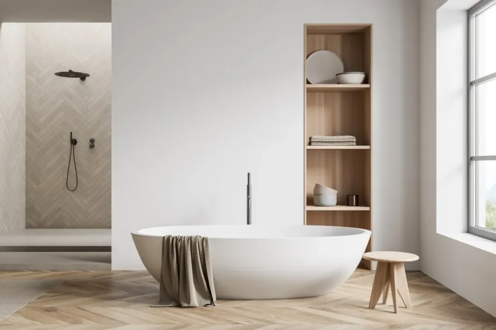 salle de bain avec baignoire centrale